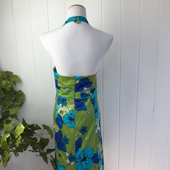 Gorgeous Ombre Turquoise, Blue And Green Floral Halter Dress - Picture 8 of 14